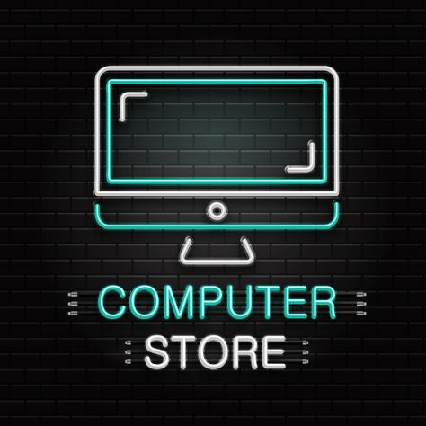 Computer Shop Logo, Laptop Gadgets, Computer Shop, Store Concept, Space Text, Illustration Story, Neon Logo, Electronic Shop, Online Apps