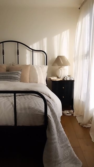 Sagstua Bed Ideas, Sagstua Bed, Rainy Thursday, Wimborne White, Curtains Linen, Apartment Goals, Parents Room, Small House Decorating, London Flat