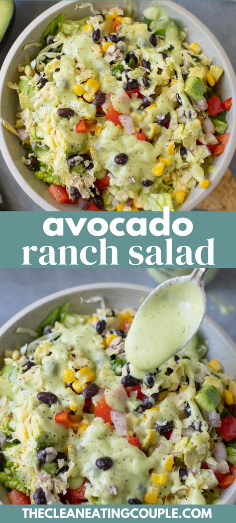 This Easy Avocado Ranch Salad is better than any salad kit! Toss together this delicious salad in under 5 minutes for a healthy lunch! Avocado Ranch Salad, Brown And Gold Wallpaper, Vanity Height, Said Wallpaper, Salad Kit, Clean Eating Salads, Healthy Avocado, Ranch Salad, Avocado Ranch