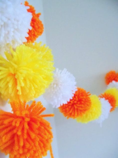 Candy Corn Yarn Pom Pom Garland | Halloween Decoration | Pompom Bunting | Pompom Garland | Candy Corn Decoration | Halloween Party Decor Pompom Garland, Candy Corn Decorations, Garland Halloween, Handmade Candy, Pom Garland, Pom Pom Crafts, Yarn Pom Pom, Pom Pom Garland, Halloween 2020