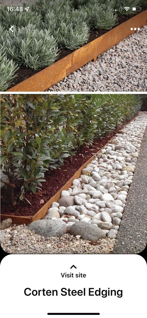 Copper Landscape Edging, Rust Metal Garden Edging, Corten Edging Garden, Modern Garden Edging Ideas, Corten Steel Garden Edging, Modern Garden Edging, Modern Landscape Edging, Metal Edging Landscape, Corten Edging