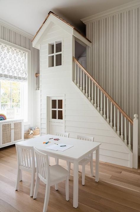 Custom Playhouse with Staircase - Transitional - Den/library/office Play Area Ideas, Playroom Interior, Latest Kate, Pendant Lights For Kitchen Island, Custom Playhouse, Loft Playroom, Lights For Kitchen Island, Small Playroom, Kid's Playroom