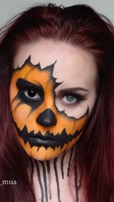 Crazy Halloween Makeup, Pumpkin Face Paint, Halloween Makeup For Kids, Halloween Hombre, Meme Costume, Halloweenský Makeup, Creepy Halloween Makeup, Cute Halloween Makeup, Halloween Makeup Diy