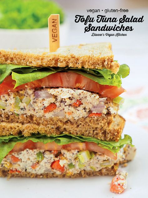 Pack your lunch box with Vegan Tofu Tuna Salad Sandwiches! They’re great for the office or for school! This easy recipe is vegan and gluten-free.  #vegan #lunch #recipe #glutenfree #sandwich Tofu Tuna, Tuna Salad Sandwiches, Vegan Lunch Ideas, Recipes Tofu, Vegan Sandwich Recipes, Vegan Sandwiches, Tuna Salad Sandwich, Tofu Recipes Vegan, Pack Your Lunch