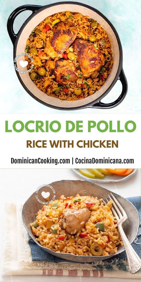 Pot and plate of rice and chicken Dominican Chicken And Rice, Dominican Chicken, Dominican Rice, Dominicano Recipes, Pollo Recipe, Vegetables Rice, Rice And Chicken, Rice With Chicken, Pollo Guisado