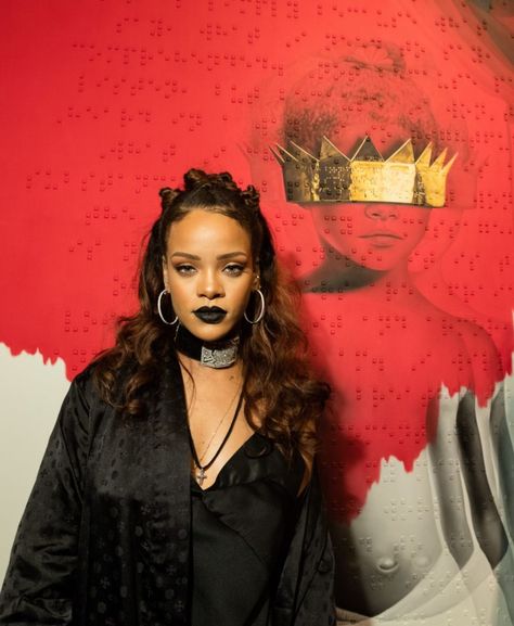 Rihanna Anti | Rihanna has finally dropped her new album “ANTI,” but you have to ... Best Black Lipstick, Rihanna Makeup, Chic Ponytail, Red Curly Hair, Natural Hairstyle, Black Lipstick, Jo Jo, Curly Hair Styles Easy, Hair 2018