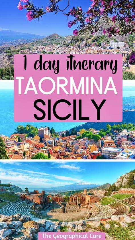 Pinterest pin for one day in Taormina One Day In Taormina, Taormina Instagram Spots, Sicily Italy Taormina, Taormina Sicily Photography, Taormina Itinerary, Sicily Outfits, Sicily Italy Photography, Sicily Trip, Sicily Itinerary