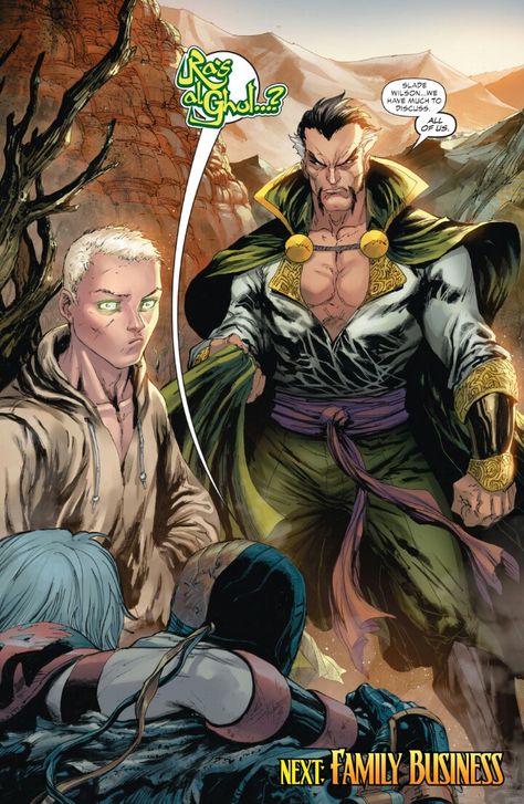 Deathstroke and Ra's Al Ghul Ra's Al Ghul Art, Ra Al Ghul, Deathstroke Comics, Ra's Al Ghul, Ras Al Ghul, Batman Artwork, Dc Comic Books, Batman Begins, Dc Villains