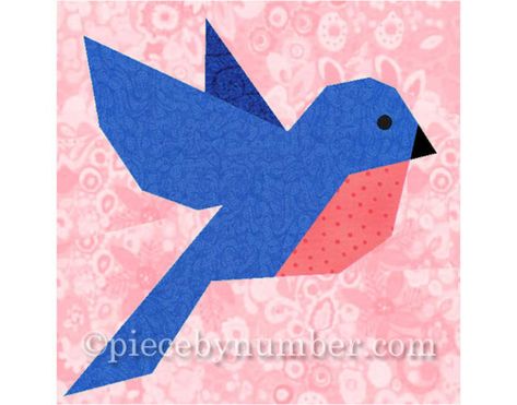 Bluebird Quilt Block Pattern Instant Download Paper Piecing | Etsy Cat Quilt Block, Bird Quilt Blocks, Bluebird Of Happiness, Sewing Creations, Paper Pieced Quilt Patterns, Quilt Modernen, Block Quilt, Paper Pieced Quilt, Barn Quilt Patterns