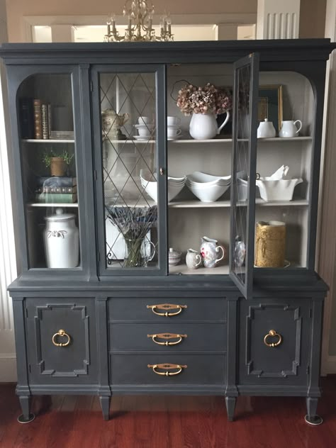 China Cabinet Makeover Ideas, Antique China Cabinet Makeover, Armoire Repurpose, China Cabinet Decor, Cabinet Makeover Ideas, Antique China Cabinet, China Cabinet Makeover, Painted Closet, Furniture Transformation