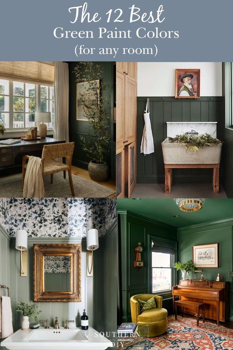 The Best Green Paint Colors for Any Room A roundup of the 12 best green paint colors for living rooms, bedrooms, bathrooms, and more Green paint colors, best green paint colors, room paint colors, living room paint colors, bedroom paint colors, bathroom paint colors, green paint for rooms, top green paint colors, interior paint colors, home decor paint colors, popular green paint colors, trending green paint colors, green paint ideas, choosing green paint colors, green color schemes Grass Green Paint Colors, Trending Green Paint Colors, Best Green Paint Colors, Colors Room, Dark And Moody Bedroom, Colors Bedroom, Living Room Types, Vibrant Living Room, Neutral Furniture