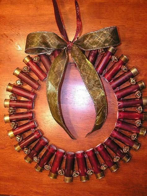 Would you allow something like this to hang up at the house?! If it were made for you guys?! Shotgun shell wreath with recycled shells Antler Wreaths, Shotgun Shell Crafts, Bullet Crafts, Creative Wreaths, Shell Wreath, Shooting Sports, Shotgun Shell, Wine Corks, Shell Crafts