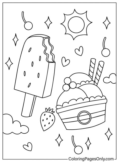 1085 Food Coloring Pages - ColoringPagesOnly.com Food Coloring Pages Free Printable, Ice Cream Coloring, Ice Cream Coloring Pages, Delicious Ice Cream, Food Coloring Pages, Summer Scenes, Coloring Pages Free Printable, Colorful World, Kids Focus