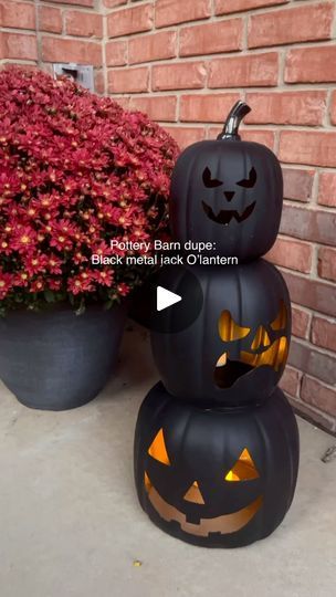 3.5K reactions · 223 shares | Pottery Barn dupe: stacked metal Jack O’lantern 🎃
(sold for $179) remake $25-30

The PB Stacked Jack-o-lanterns are adorable and that’s why they are sold out but also so pricey! Here’s how to get the look for less 🎃

I found these stacked Jack-o-lanterns @fivebelow for $5 (set of 3: includes 3 sizes Large medium small) 
What you need additionally: 
-black spray paint
-gold spray paint 
-painters tape
-battery-powered tea lights 

Start by painting the inside gold, once dry about 1 hr, tape the eyes and mouth cutouts from the inside using painters tape, spray paint outside in black, let dry for a few hours. 
Add tea lights when ready to use 🎃🧡
.
.
.
.
.
.
.
.
.
.
#diydecor #halloweendecor #potterybarndupe #potterybarninspired #halloweendiy #dupe #fivebelow Pottery Barn Inspired, Black Spray Paint, Stacked Pumpkins, Gold Spray Paint, Gold Spray, Homemade Decor, Halloween Deco, Painters Tape, Jack O