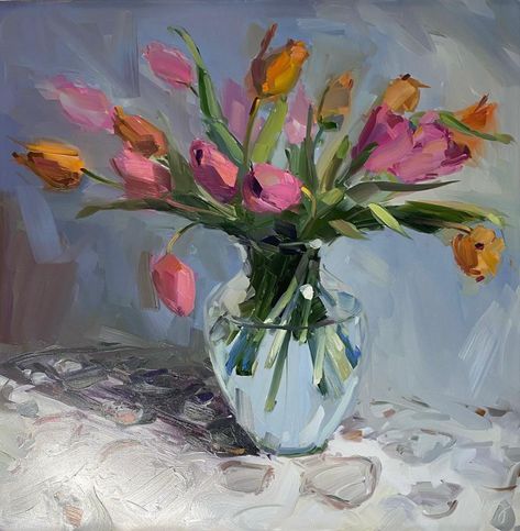 Amy Brnger (@amybrnger) • Instagram photos and videos Oil Painting Demos, Wet On Wet Painting, Late Summer Flowers, Tulip Painting, Still Life Flowers, Landscape Elements, Painting Demo, Small Bouquet, Flower Images