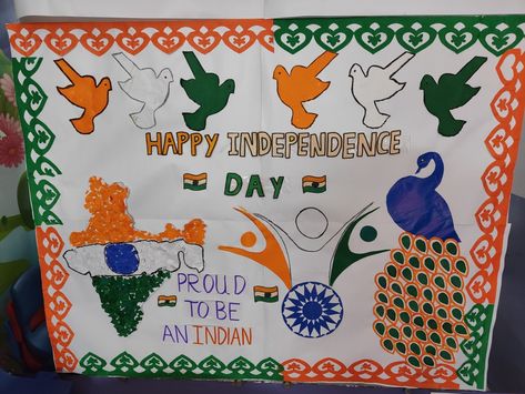 Board decoration for Independence Day in Kindergarten school Republic Day Charts For School, Independence Day Chart, Independence Day 2023, 6 Class, Board Decoration, Republic Day, Happy Independence, Happy Independence Day, Bulletin Board