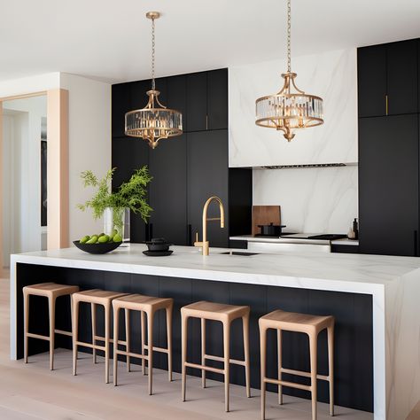 with crystal accents. #kitchen #chandelier #modern Gold Pendant Lights Over Kitchen Island, Large Light Fixtures, Kitchen Colour Combination, Open Kitchen And Living Room, Chandelier For Dining Room, Transitional Decor Living Room, Modular Kitchen Designs, Transitional Decor Kitchen, Minimalist Kitchen Design