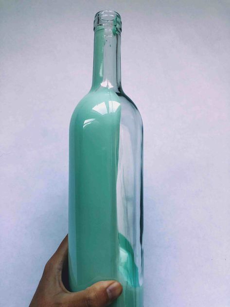 How To Paint Wine Bottles Diy, Painting Inside Glass Bottles, Decoupage Ideas On Glass Wine Bottles, How To Paint Bottles Diy, How To Paint The Inside Of A Bottle, Painting Glass Bottles Diy, Painting A Wine Bottle, What Paint To Use On Glass Bottles, How To Paint On Glass Bottles