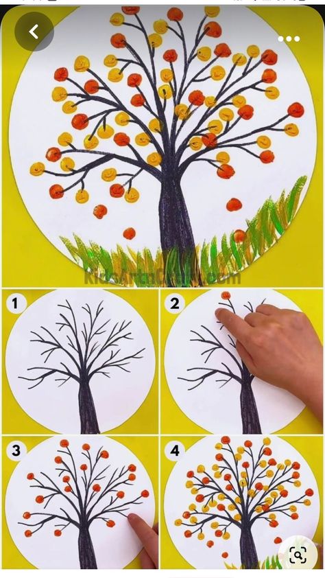 Painting Activities For Preschoolers, Tree Crafts Preschool, Fingerprint Painting, Autumn Tree Painting, Tree Fingerprint, Tree Painting Easy, Artwork Tutorial, Fingerprint Art, Fall Arts And Crafts