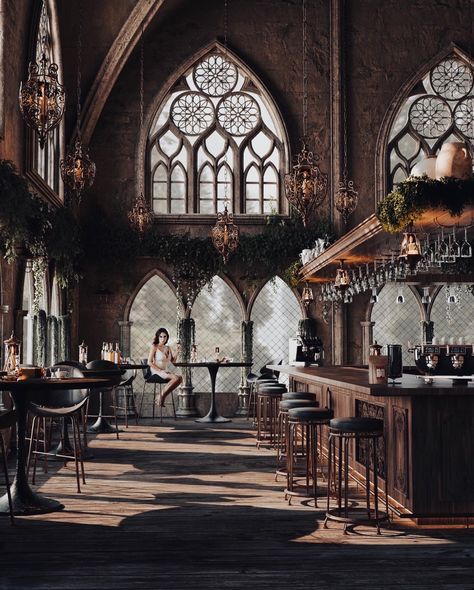 Gothic Coffee Shop Aesthetic, Fairytale Coffee Shop, Goth Coffee Shop, Gothic Coffee Shop, Victorian Coffee Shop, Fantasy Coffee Shop, Dark Coffee Shop Aesthetic, Dark Academia Coffee Shop, Gothic Bakery