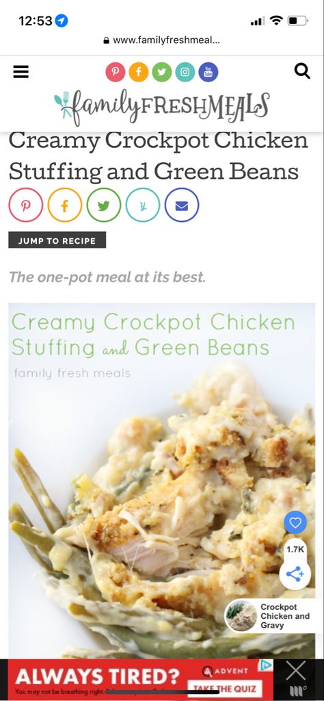 Crockpot Chicken Stuffing, Creamy Crockpot Chicken, Crockpot Chicken And Gravy, Chicken Stuffing, Chicken Green Beans, Fresh Meals, Condensed Soup, Family Fresh Meals, Freeze Greens