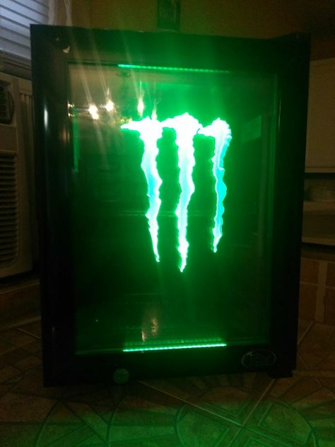 Monster G2 Mini Fridge   250$ o.b.o. Monster Mini Fridge, Gaming Mini Fridge, Monster Energy Fridge, Creeper Mini Fridge, Things To Make Your Room Cooler, Monster Bedroom Ideas, Aesthetic Mini Fridge, Mini Fridge Aesthetic, Emo Bedrooms