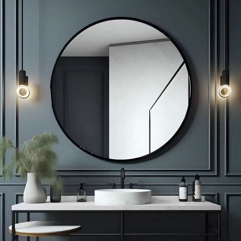 Black Round Mirror, Frame Circle, Large Round Mirror, Black Wall Mirror, Mirror For Bathroom, Circle Mirror, Circular Mirror, Bathroom Hardware Set, Rectangle Mirror