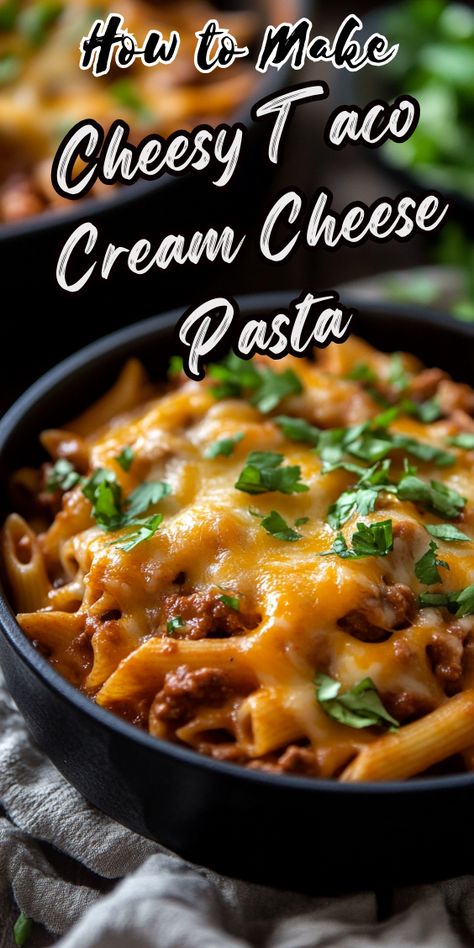 CHEESY TACO CREAM CHEESE PASTA Simple Taco Pasta, 3 Cheese Pasta Recipes, Cream Cheese Supper Recipes, Cream Cheese Meals Dinners, Easy Pasta Recipes Cream Cheese, Cheesy Taco Cream Cheese Pasta, Cream Cheese Savory Recipes, Ground Beef And Cream Cheese Recipes, Recipes With Cream Cheese Dinner