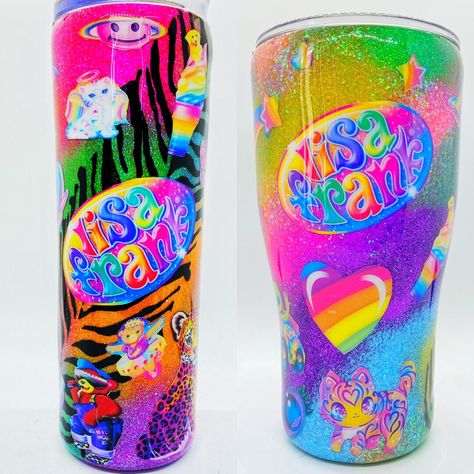 Lisa Frank Tumbler, Glow In The Dark Glitter, Lisa Frank Inspired, Food Safe Epoxy, Glitter Tumbler Cups, Tumbler Cups Diy, Rainbow Glitter, Lisa Frank, Retro Gift