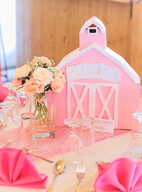 Pink Barn Centerpiece from a Pink Barnyard Birthday Party on Kara's Party Ideas | KarasPartyIdeas.com (33) Farm Party Centerpiece Ideas, Pink Barnyard Birthday, Farm Animal Cookies, Pink Farm Party, Barnyard Cake, Barn Cake, Barnyard Bash, Pallet Tables, Wood Pallet Tables