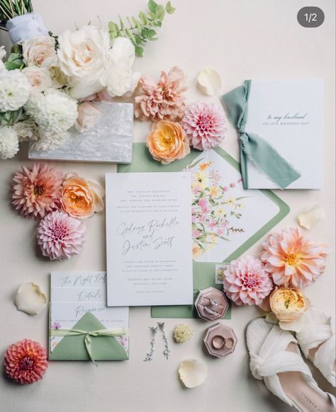 Flat Lay Ideas Wedding, Wedding Flat Lay, Wedding Flower Guide, Garden Theme Wedding, 2025 Wedding, Flower Guide, Wedding 2025, Wedding Flats, Flat Lays