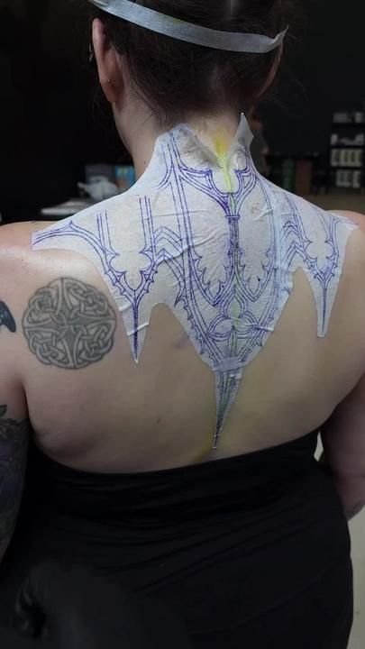 Cathedral Back Tattoo, Forest Grump, Gothic Architecture Tattoo, Arch Tattoo, Cathedral Tattoo, Ornate Tattoo, Baroque Tattoo, Emo Tattoos, Taboo Tattoo