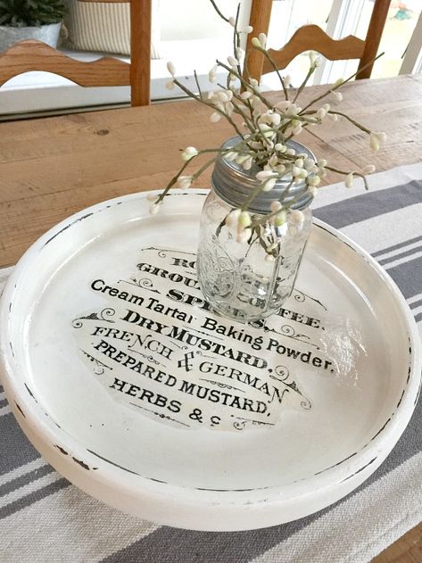 Lazy Susan Ideas, Farmhouse Lazy Susan, Shipping Furniture, Dining Furniture Makeover, Rustic Dining Furniture, Kitchen Table Makeover, Thrift Store Diy, Tiered Tray Diy, Furniture Rental