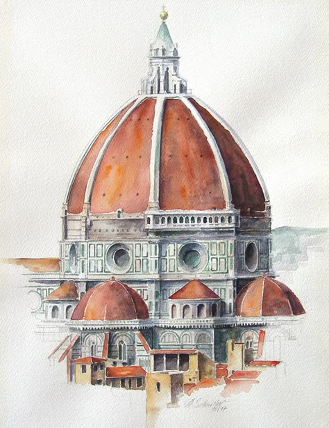 "El duomo, firenze" on Behance Architecture Antique, Istoria Artei, Watercolor Architecture, Architecture Sketchbook, Architecture Design Sketch, Architecture Concept Drawings, Architecture Drawing Art, Architecture Painting, Foto Tips