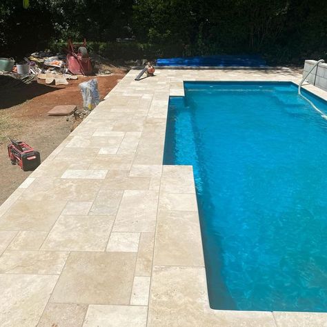 JM & co. LANDSCAPING PTY LTD on Instagram: "What better way to turn a pool area into an oasis from the paver and pattern selection. French pattern in travertine is a very classy finish and looks exceptional. Daniel, Darcy and Bennett have done an outstanding job, our clients are over then moon with the result. For any job big or small don’t hesitate to give us a call and get a quote." French Pattern Travertine, Travertine Pool Decking, Pool Pavers, Travertine Pavers, Travertine Pool, French Pattern, Pool Decks, Florida Home, Pool Area