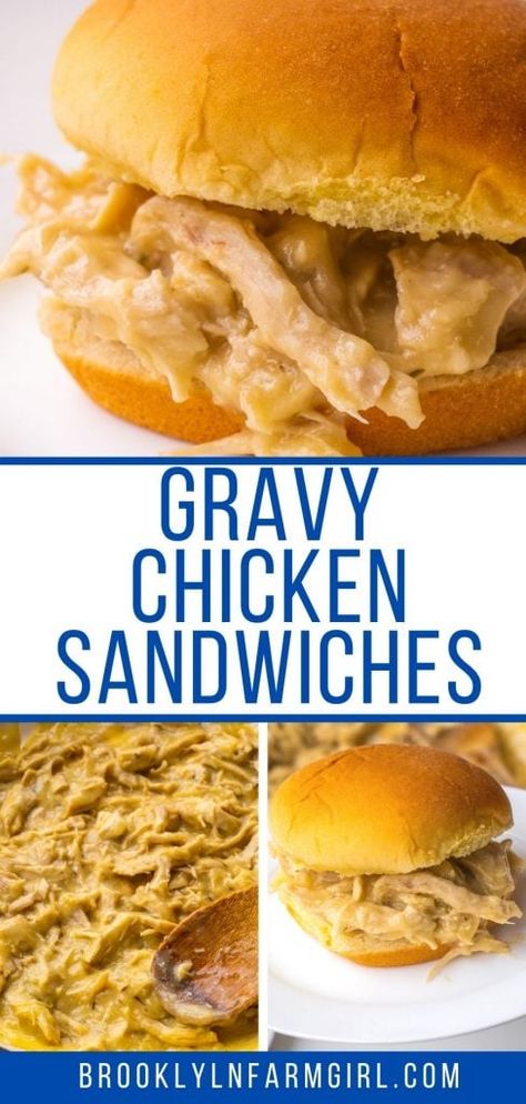 Chicken And Gravy Sandwiches, Gravy Sandwich, Gravy Chicken, Shredded Chicken Sandwiches, Chicken Breast Sandwich, Chicken And Gravy, Leftover Rotisserie Chicken, Chicken Sandwich Recipes, Homemade Gravy