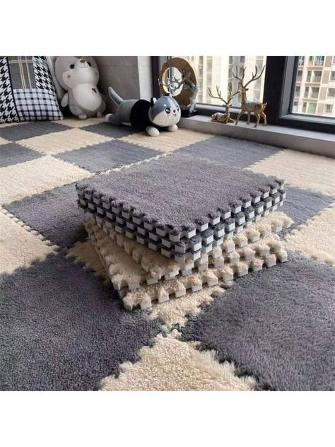 8pcs Square Jigsaw Puzzle Style Carpet Tiles For Living Room Sofa & Bedroom, INS Design Area Rug 4 Gray + 4 Camel    EVA     Home Decor, size features are:Bust: ,Length: ,Sleeve Length: Carpet Tape, Living Room Tiles, Kilim Pattern, Buying Carpet, Clean Bedroom, Style Carpet, Princess Room, Modern Tiles, Plush Carpet