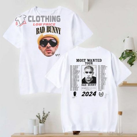 Bad Bunny Tour Merch, Most Wanted Tour 2024 Tickets Shirt, Rapper Bad Bunny Tour Dates 2024 T-Shirt Check more at https://clothinglowprice.com/product/bad-bunny-tour-merch-most-wanted-tour-2024-tickets-shirt-rapper-bad-bunny-tour-dates-2024-t-shirt/ Tour Merch, Most Wanted, Tour Dates, Bad Bunny, Dates, T Shirt, Clothes