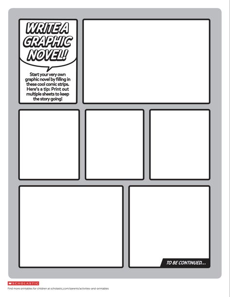 Have a little reader who loves comic books or graphic novels? This printable activity is fantastic for letting your child's imagination run wild! 💬💭 Novel Template, Graphic Novel Layout, Novel Activities, Writing Printables, Storyboard Template, Create A Comic, Church Activities, Writing Templates, Writer Workshop