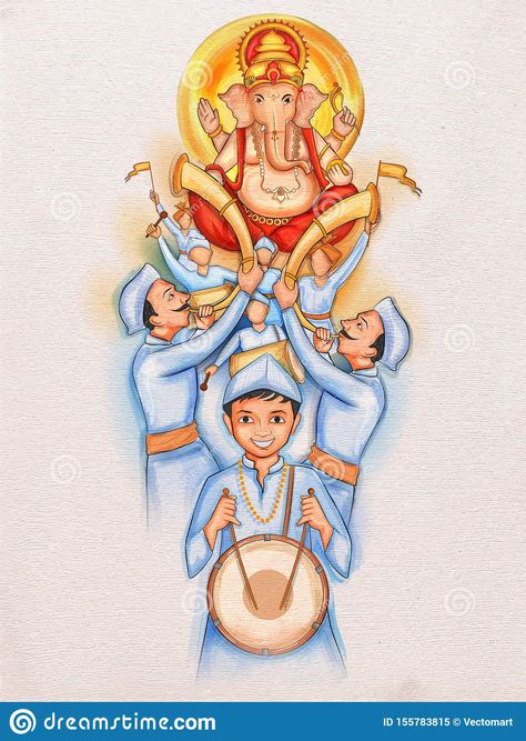 Indian Culture Illustration, Ganpati Background, India Illustration, Ganesh Chaturthi Festival, People Celebrating, Festivals Of India, Indian People, Krishna Pictures, Ganesh Chaturthi