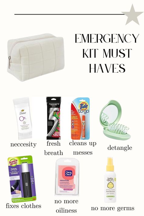 Stay prepared and ready for any situation with these essential items for your emergency kit!  Perfect for travel, school, or work—these affordable, must-have items will keep you looking and feeling your best. Note: This post contains affiliate links, which means I may earn a small commission at no extra cost to you if you purchase through my link. Emergency Kit For Work, Emergency Bag List, School Emergency Kit, Emergency Bag, Essential Items, Emergency Kit, Travel School, Must Have Items, Baby Essentials