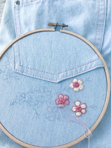 Embroidery On Stains, Embroidery Ideas To Cover Stains, Cover Stains With Embroidery, Covering Stains With Embroidery, Embroidery To Cover Stains, Geraldton Wax Flower, Embroidered Denim Shorts, Wax Flower, Diy Embroidery Designs