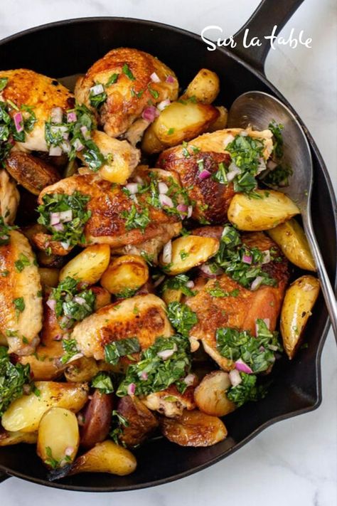 If you're skipping the turkey this year, try @scottconant's Cast-Iron Chicken with Fingerling Potatoes. 🍗 It's super easy and flavorful! Fingerling Potatoes Recipes, Cast Iron Chicken, Best Thanksgiving Recipes, Skillet Dishes, Fingerling Potatoes, Chicken Potatoes, Jewish Recipes, Skillet Chicken, Potatoes Recipe