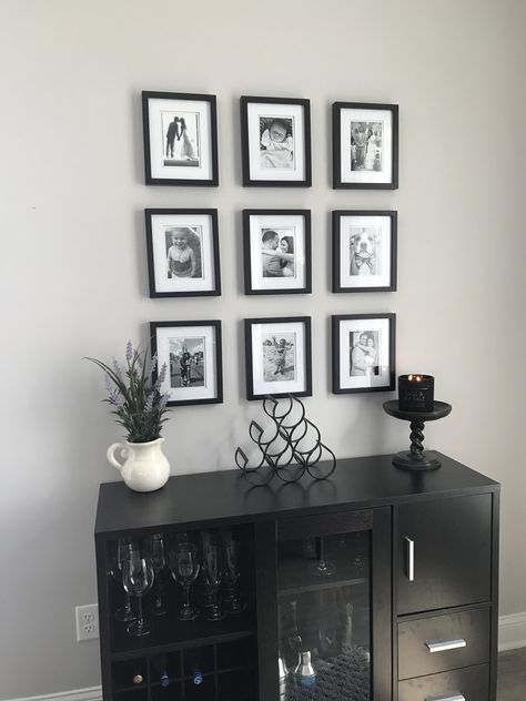 Gallery Wall, New Homes, Black White, Black And White, Bar, Table Buffet, White Picture, Picture Collage, Bar Table