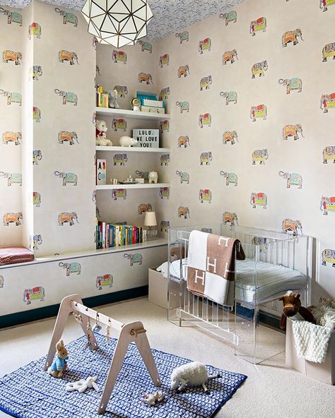 Dumbo Nursery, Elephant Wallpaper, Boy Rooms, Lacquer Furniture, Townhouse Designs, White Rooms, Nursery Inspiration, Decor Trends, Saying Goodbye