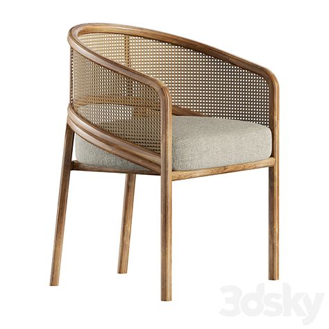 Rattan Spencer Dining Chair - Chair - 3D model Wall Mirror Decor Living Room, Mirror Decor Living Room, Bar Height Chairs, Wood Furniture Design, Traditional Chairs, Cafe Chairs, Rattan Chair, Rattan Furniture, Single Sofa