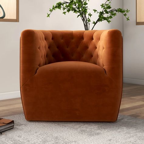 Burnt Orange Suede Sofa, Velvet Ottoman Living Room, Library Vibes, Modern Chesterfield, Velvet Swivel Chair, Cozy Reading Chair, Desk Chair Comfy, Reading Chairs, Green Velvet Armchair