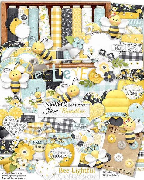 This printable, cute Summer clipart let's you take in the sights of the flowers, the honey jars with fabric-like covers on their lids and not to mention the hearts, journal cards and the textured background papers in so many colours and patterns that you'll be overwhelmed with choices. #nitwitcollections #animalclipart #diypartysupplies #partyinvitations Nitwit Collections, Honey Jars, Fabric Postcards, Bee's Knees, Scrapbook Digital, Bee Cards, Brewing Equipment, Card Making Kits, Scrapbook Kit