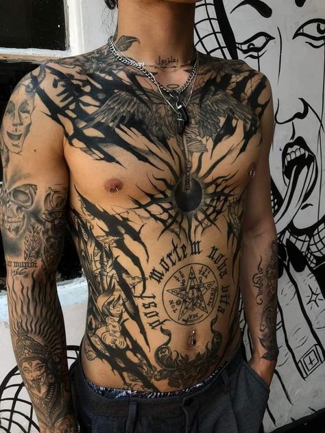 If you're looking for some inspiration for your next tattoo, or just want to see some of the most creative and well-done pieces out there, the subreddits r/tattoo and r/tattoos are the perfect places to start. Across The Stomach Tattoos, Black Body Tattoo, Chest Panel Tattoo, Half Body Tattoo Men, Men’s Torso Tattoos, Guy Stomach Tattoos, Whole Body Tattoo Men, One Piece Chest Tattoo, Blackwork Chest Piece