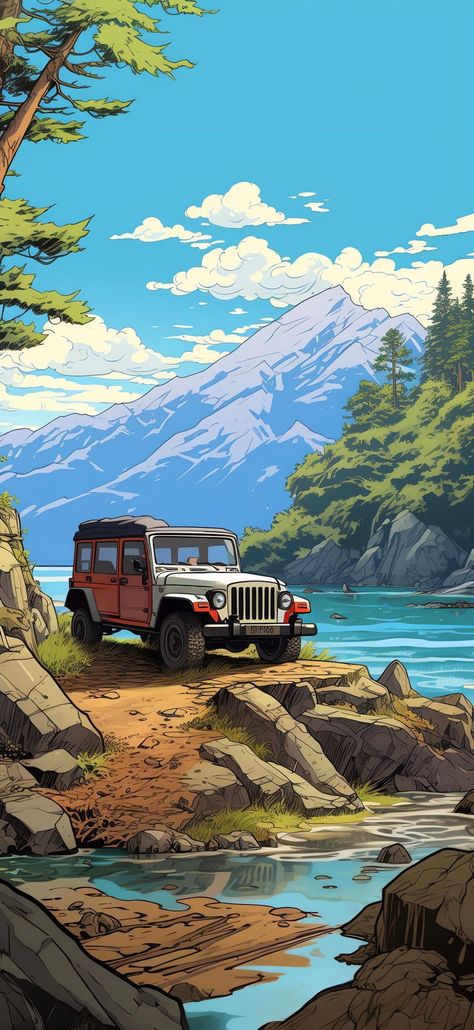 Amazing and beautiful wallpaper 😊😊💯  Follow us for more #wallpapers #iphonewallpapers Thar Pics, Jeep Illustration, Black Brick Wallpaper, Dreamy Nature, Drawn Animals, Spiderman Comic Art, Y2k Art, Tin Wall Art, Black Brick